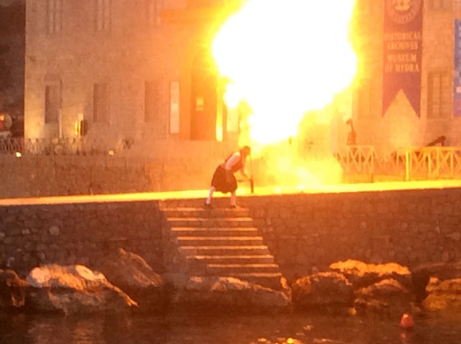 Easter Sunday Night Judas execution as part of the Easter Monday Greek Pascha celebration in Hydra Island, Greece. Copyright HydraDirect.com