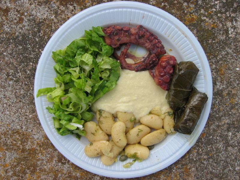 Traditional Lenten food served on Clean Monday on Hydra Island, Greece Lenten food served on Clean Monday