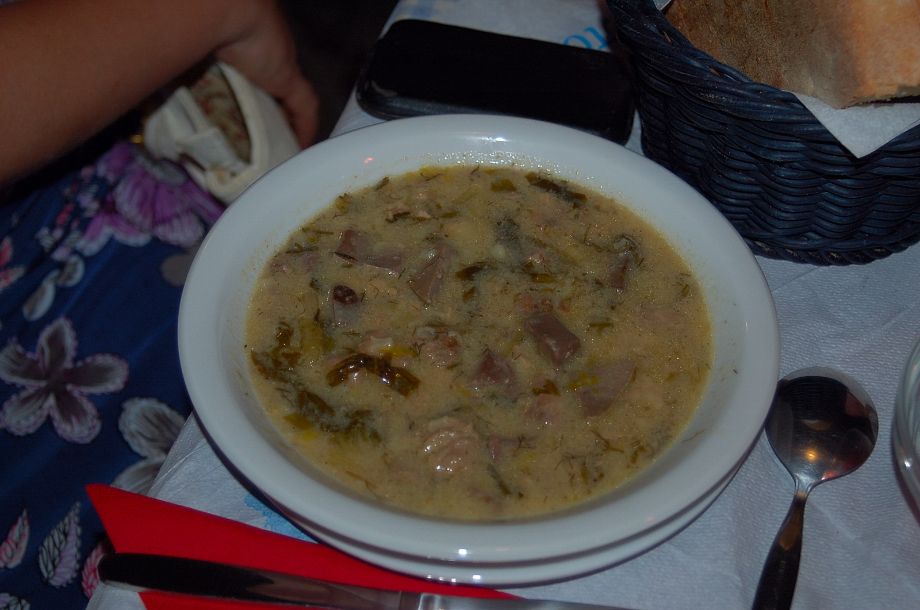 Μαγειρίτσα - Magiritsa Easter Soup (Μαγειρίτσα - Magiritsa) served at all tavernas and eaten at homes having been prepared on Saturday morning, on Hydra Island, Greece. Copyright HydraDirect.com