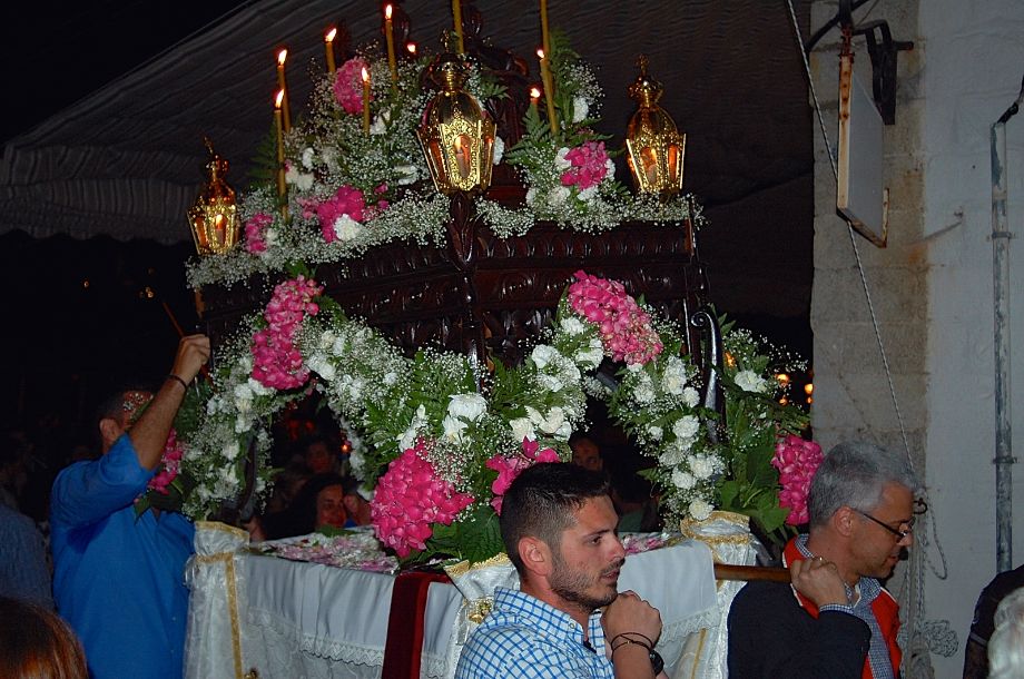 Epitaphios in procession during Good Friday evening in Hydra Island, Greece, for Greek Orthodox Paska Epitafios in the main Crusession in Hydra Town during the Friday night church service