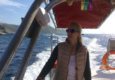 Eleni Sea Taxi driven by Marina Lazou of Hydra Island Greece.