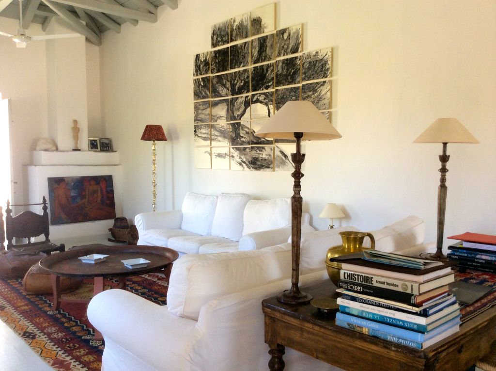 Main building at Arineso Family Villa, holiday house to rent in Kamini on Hydra Island Greece.