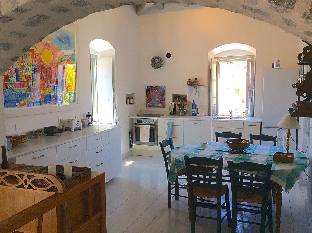 Main building at Arineso Family Villa holiday house to rent in Kamini on Hydra Island Greece.