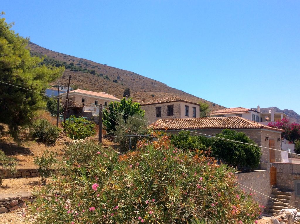 Main building at Arineso Family Villa, holiday house to rent in Kamini on Hydra Island Greece.