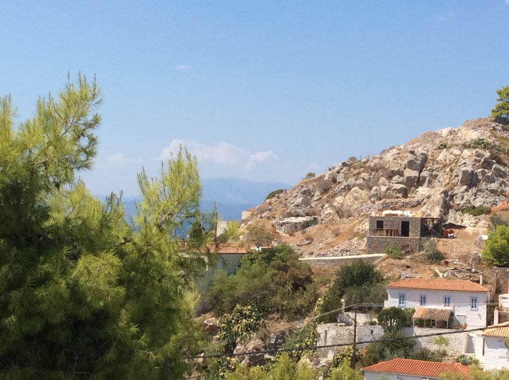 Main building at Arineso Family Villa, holiday house to rent in Kamini on Hydra Island Greece.