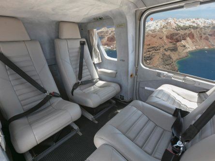 Airlift Helicopter interior, helicopter transport from and to Kivitos, for Hydra Island Greece