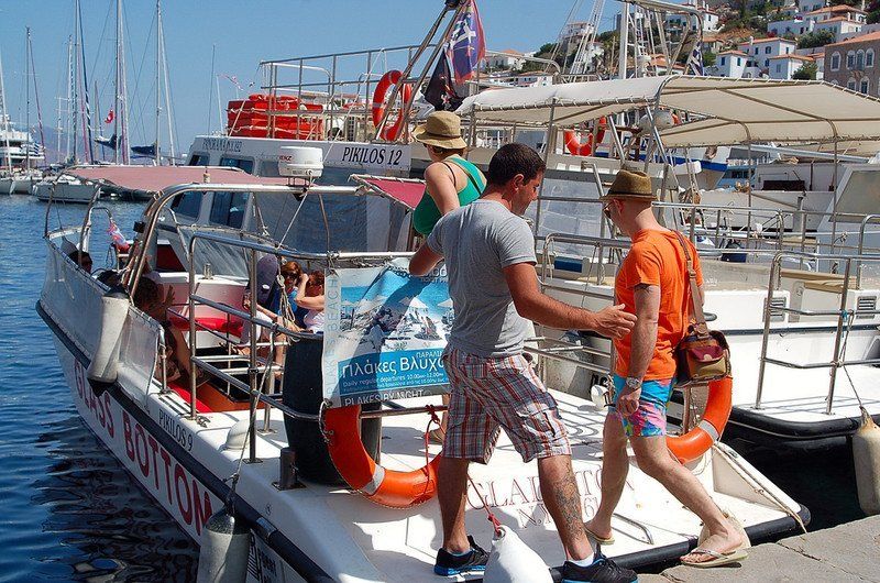 Beach boats on Hydra Island Greece