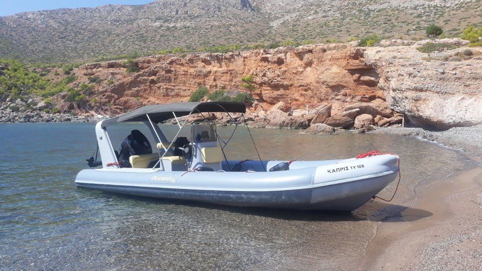 Caprice 108, boat rental or private daily cruise on Hydra Island Greece from Hydra Rent A Boat.