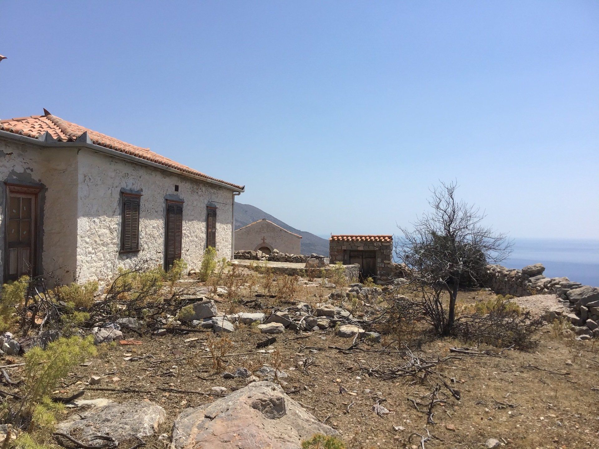 Views of Episkopi in the centre of Hydra Island Greece. A wonderful long walk on an off-season day with phenomenal views as a reward while you eat your picnic.
