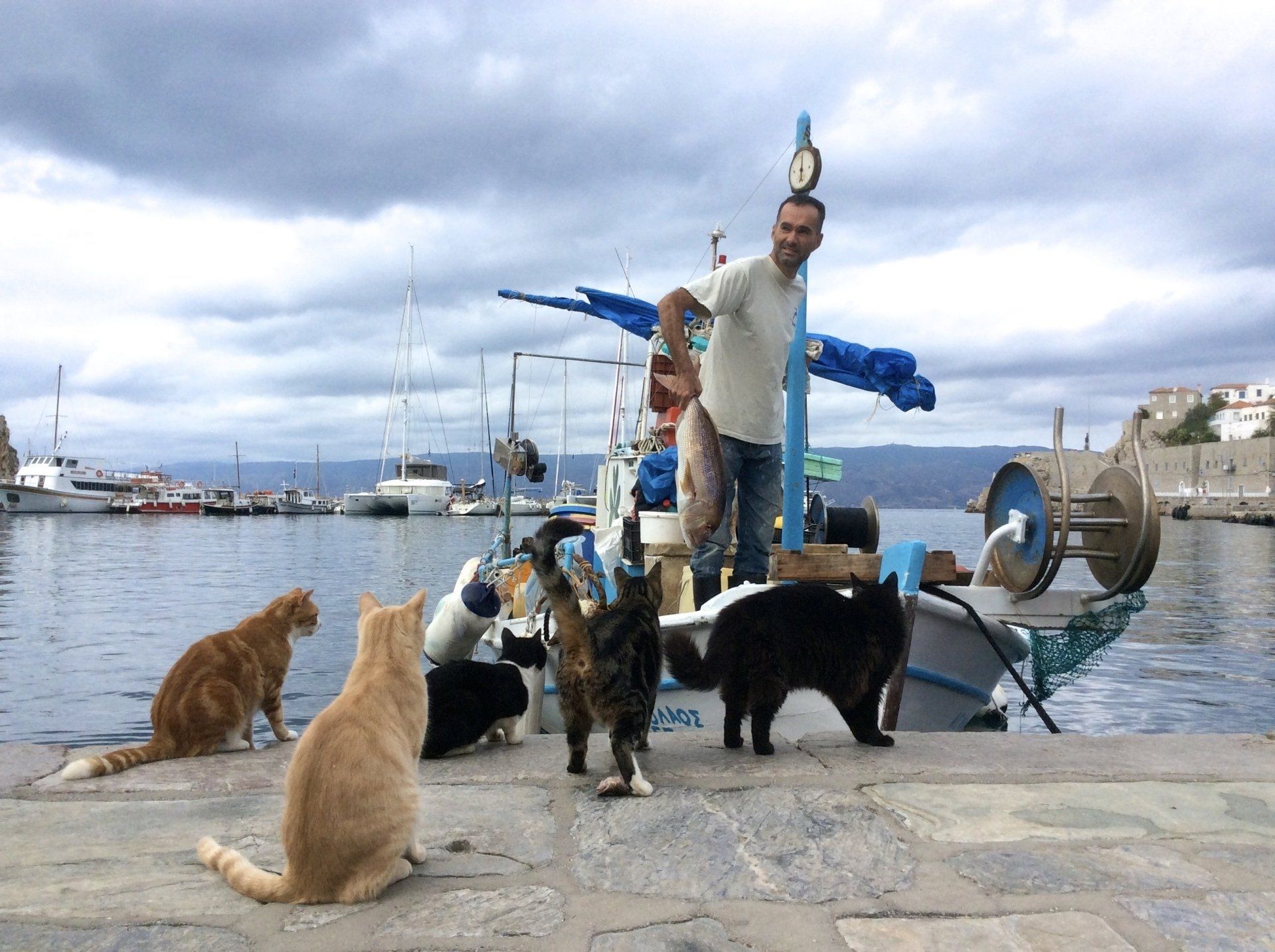 The sea fishing fishermen of Hydra Island Greece.