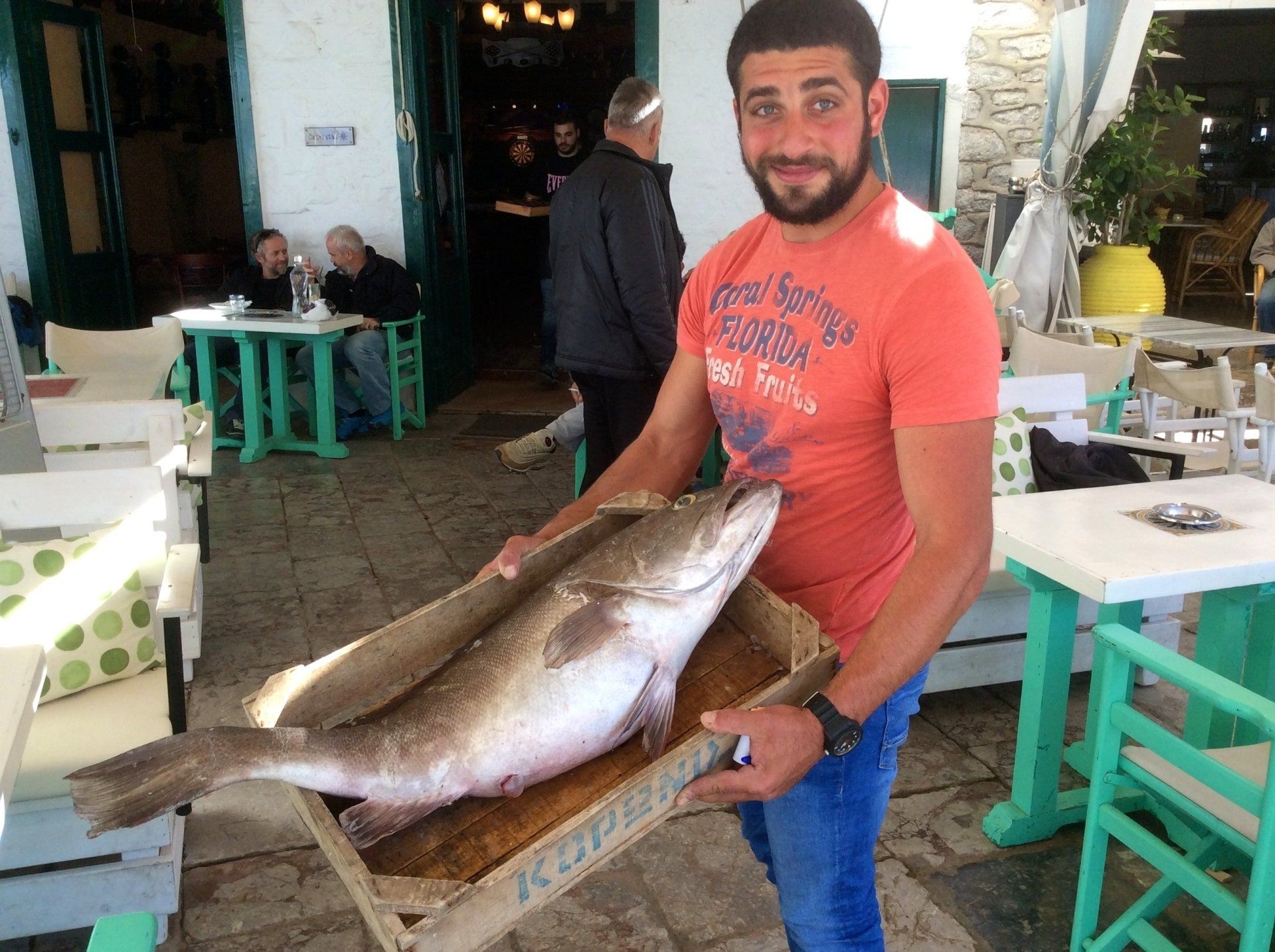 Jorgos big catch, fishermen of Hydra Island Greece.