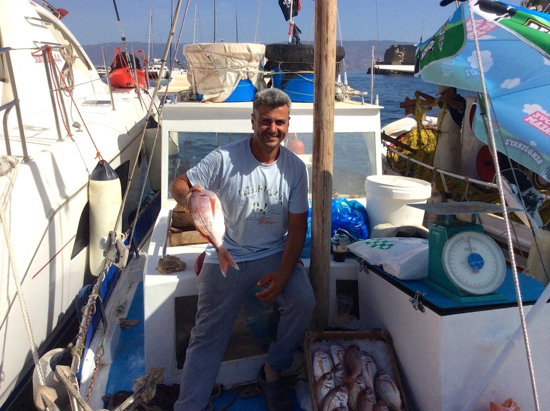 The sea fishing fishermen of Hydra Island Greece.
