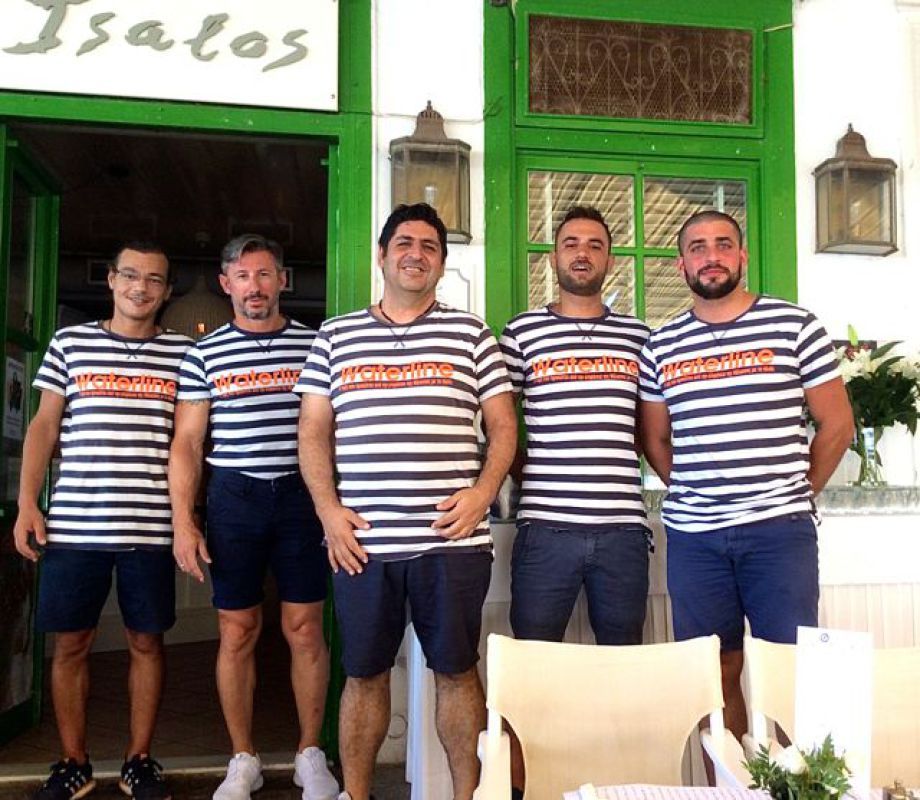 Left - Right: George, Stelios, Sotiris, Giannis & Jorgos. The team at the Isalos Cafe & Bar on Hydra Island Greece.