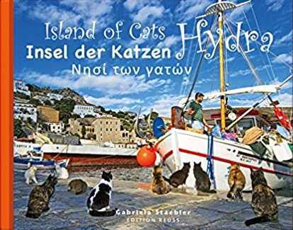 Visit Amazon Book cover for Island of Cats: Hydra by Gabriela Staebler with link from HydraDirect to Amazon
