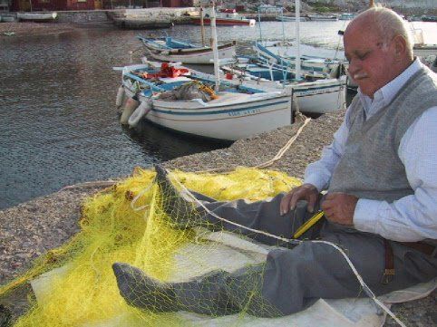 The sea fishing fishermen of Hydra Island Greece.