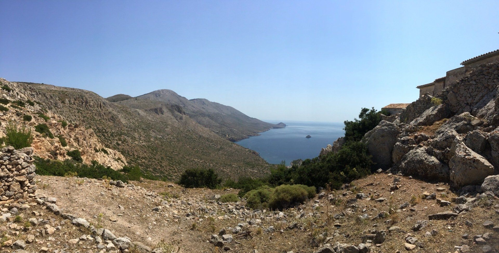 Views of Episkopi in the centre of Hydra Island Greece. A wonderful long walk on an off-season day with phenomenal views as a reward while you eat your picnic.