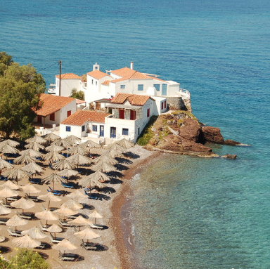 Vlychos Beach on Hydra Island Greece