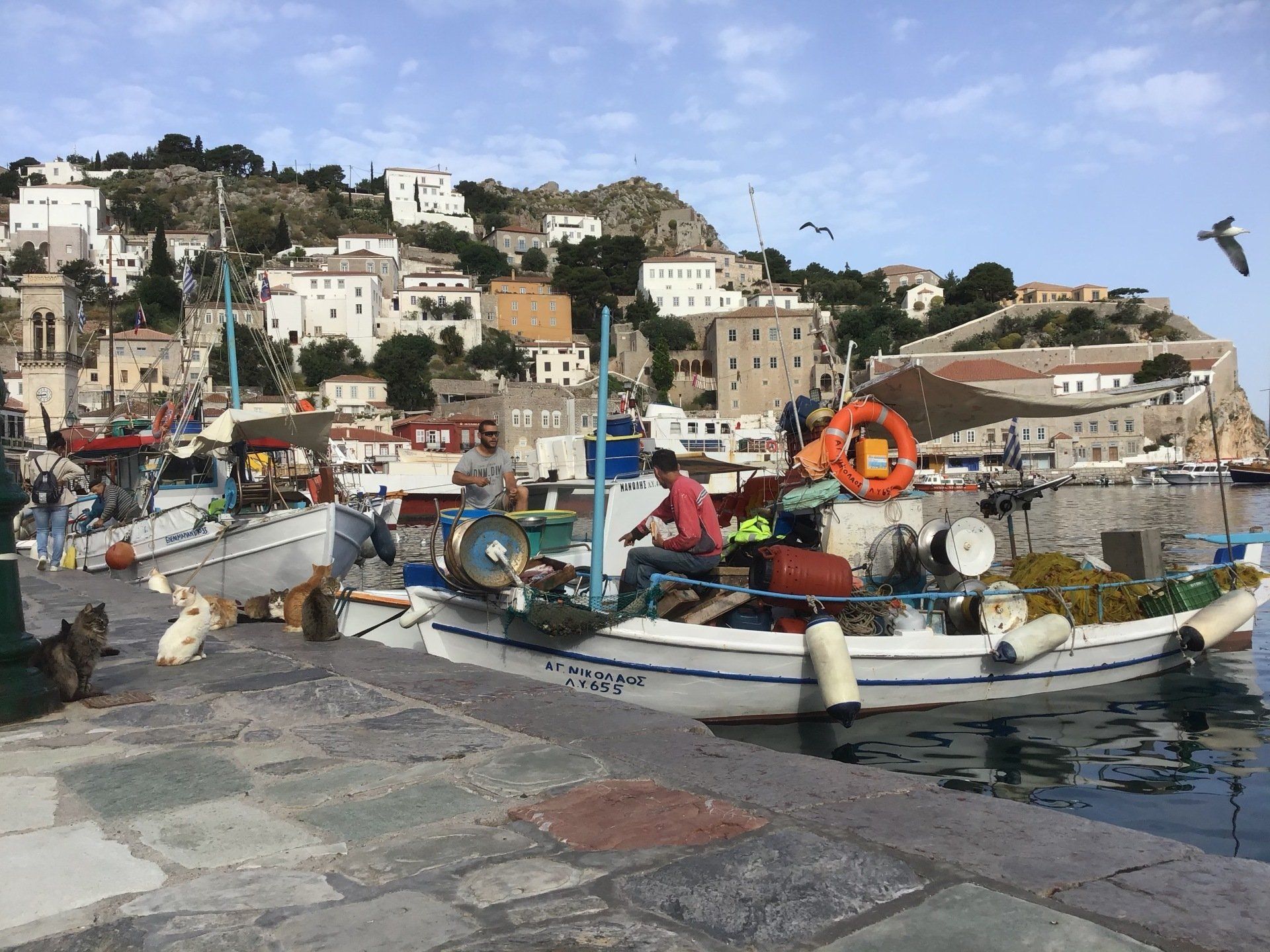 The sea fishing fishermen of Hydra Island Greece.