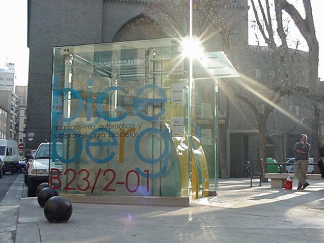 automatic bicycle parking loading dock with glass structure
