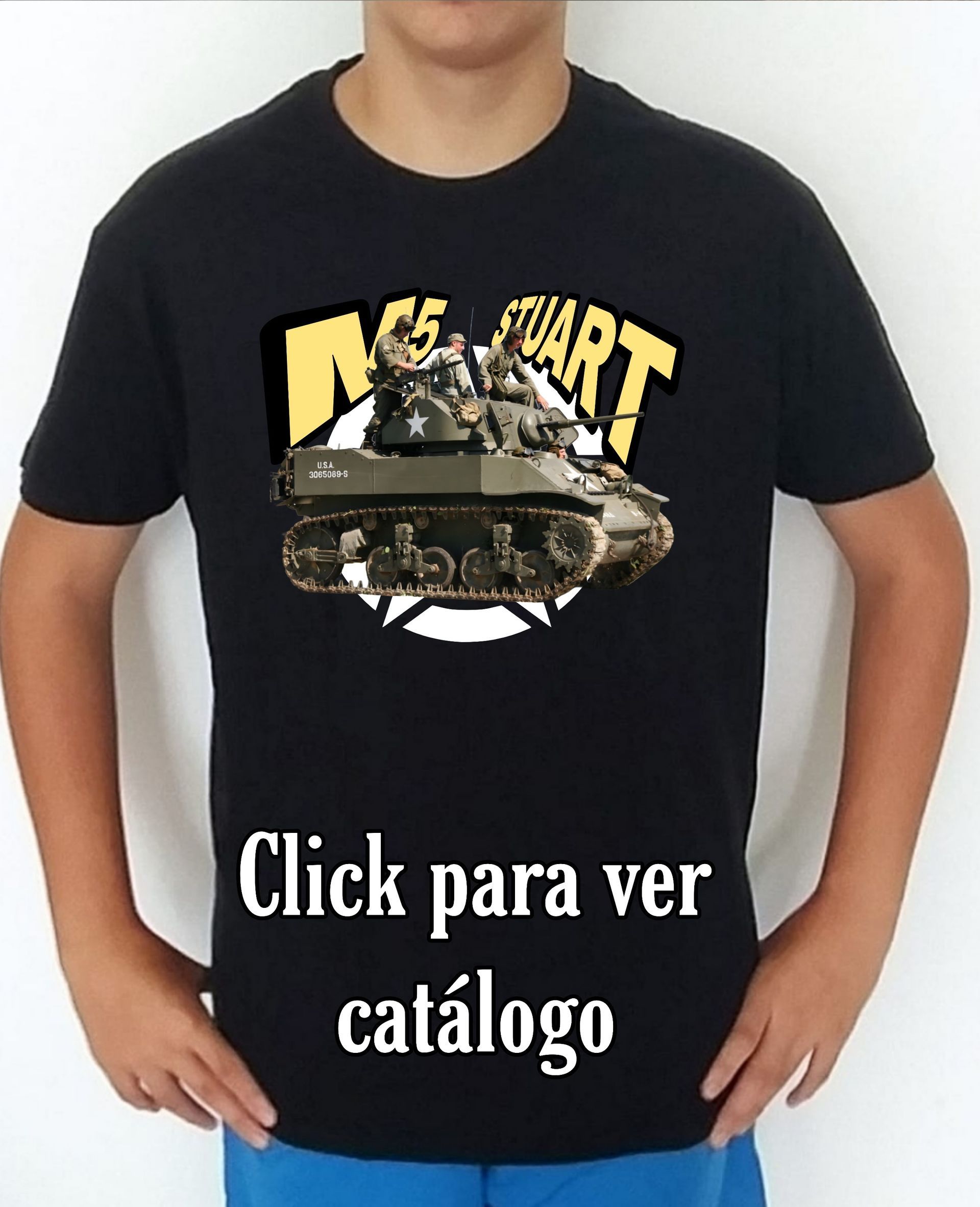 Colección camisetas carros de combate 2WW  Usa M-5 Stuart Camiseta/t-shirt/playera, del catálogo de CamisetasMilitares.com  en la colección carros de combate 2WW USA M-5 Stuart