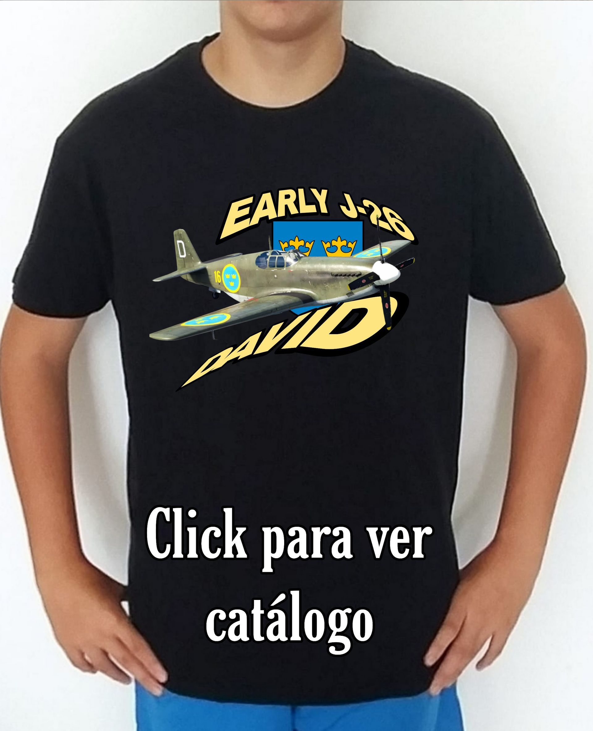 Colección camisetas aviones de combate 2WW Suecia Early J-26 David Camiseta/t-shirt/playera, del catálogo de CamisetasMilitares.com  en la colección aviones de combate 2WW Suecia Early J-26 David