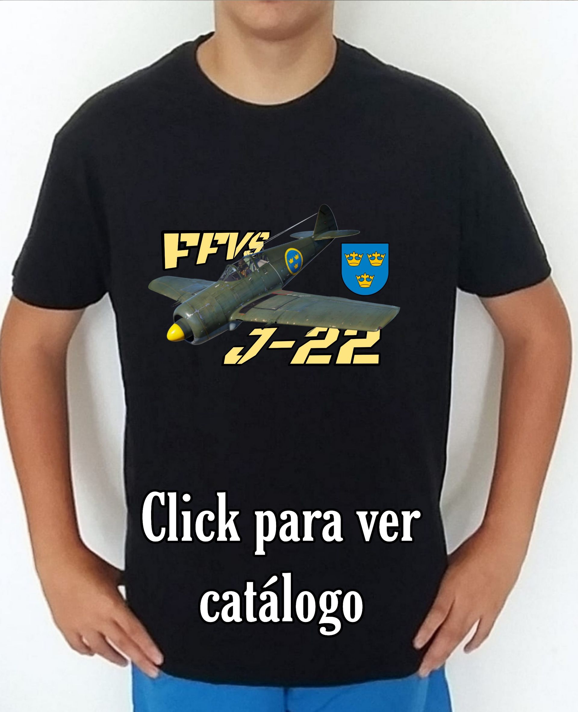 Colección camisetas aviones de combate 2WW Suecia FFVS J22 Camiseta/t-shirt/playera, del catálogo de CamisetasMilitares.com  en la colección aviones de combate 2WW Suecia FFVS J22