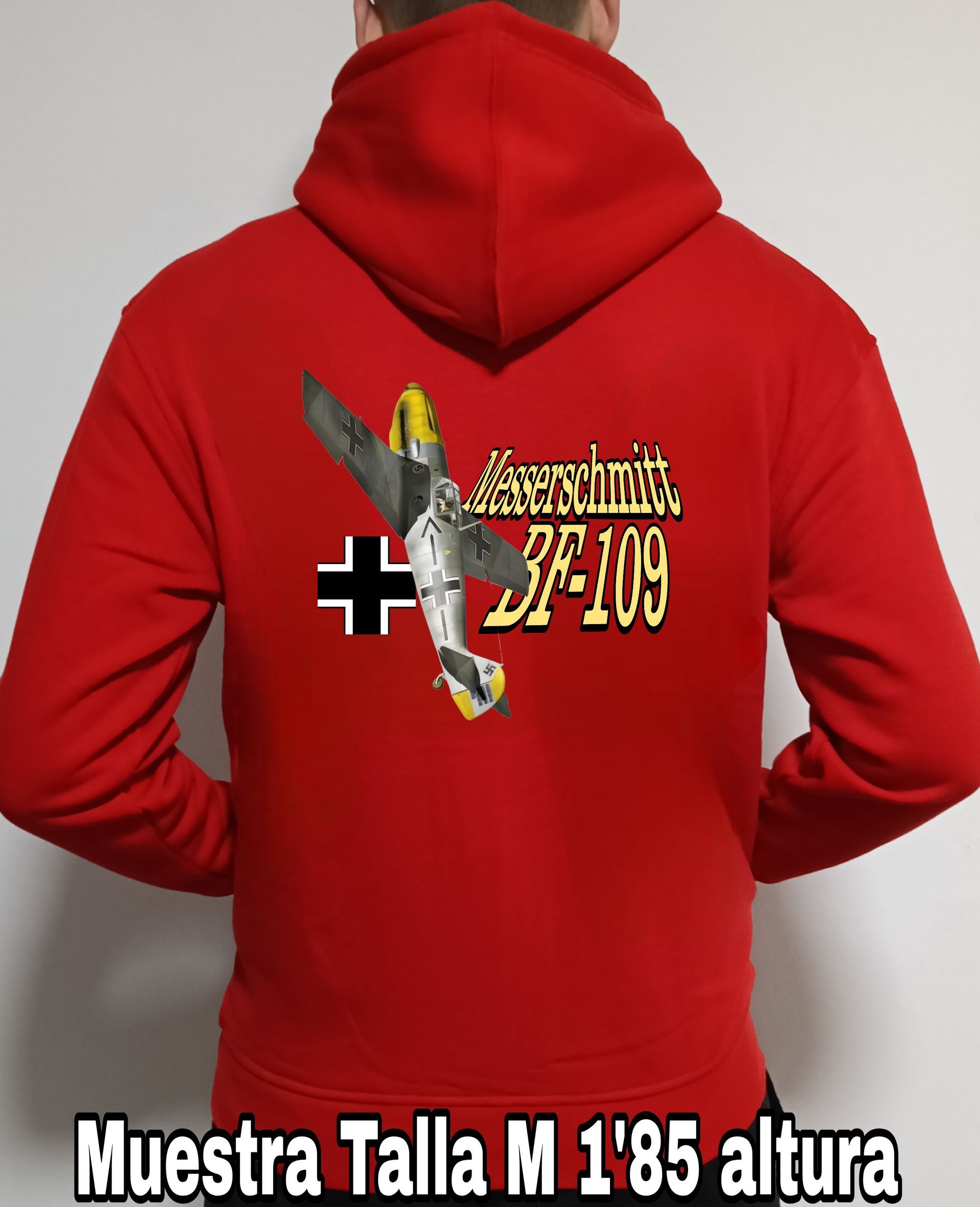Sudadera con cremallera y capucha aviones combate 2WW Alemania Messerschmitt BF109 nº3 Sudadera con cremallera y capucha del catálogo de CamisetasMilitares.com en la colección aviones de combate 2 W.W. de Alemania Messerschmitt BF109