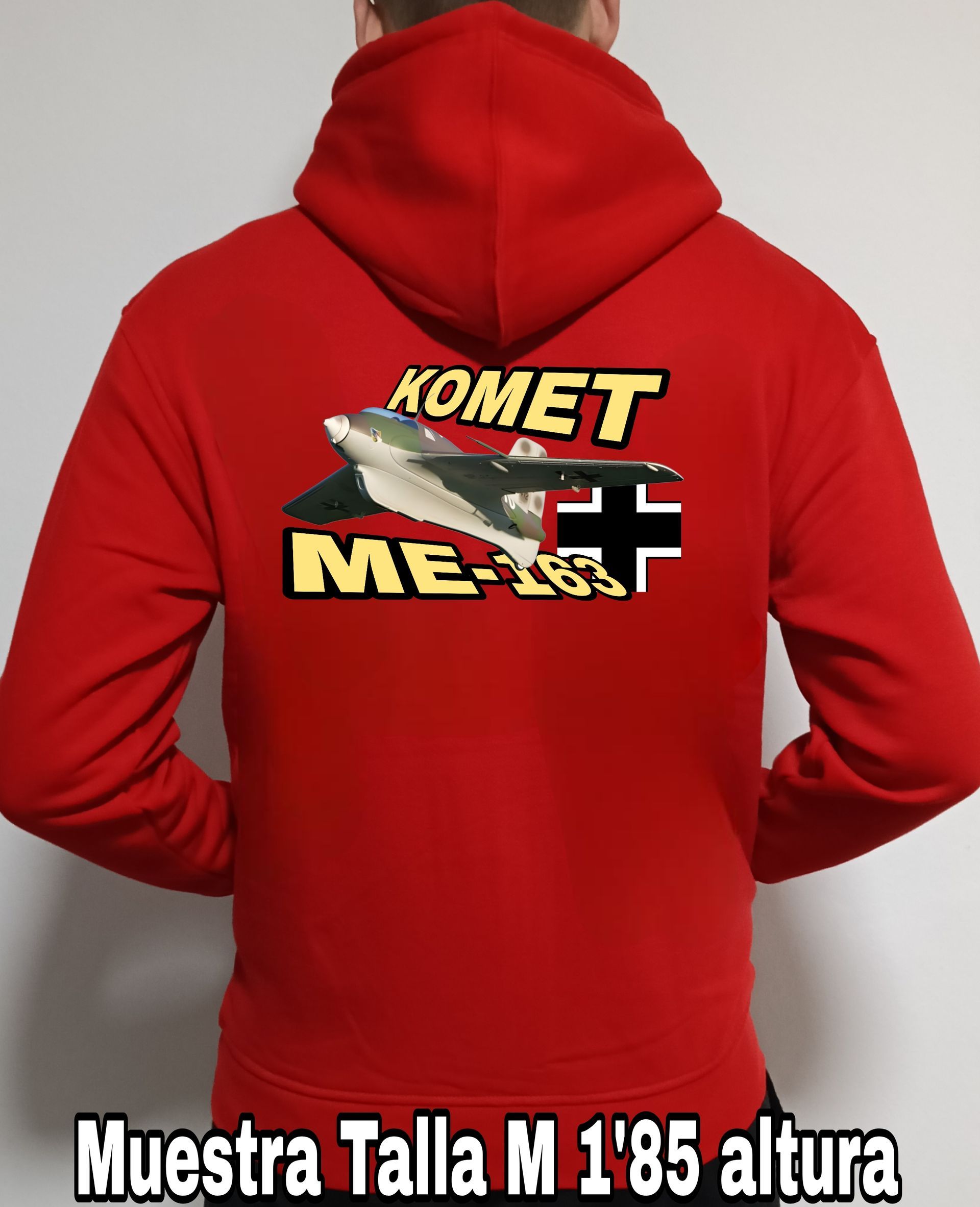 Sudadera con cremallera y capucha aviones combate 2WW Alemania Messerschmitt ME163 Komet nº1 Sudadera con cremallera y capucha del catálogo de CamisetasMilitares.com en la colección aviones de combate 2 W.W. de Alemania Messerschmitt ME163 Komet