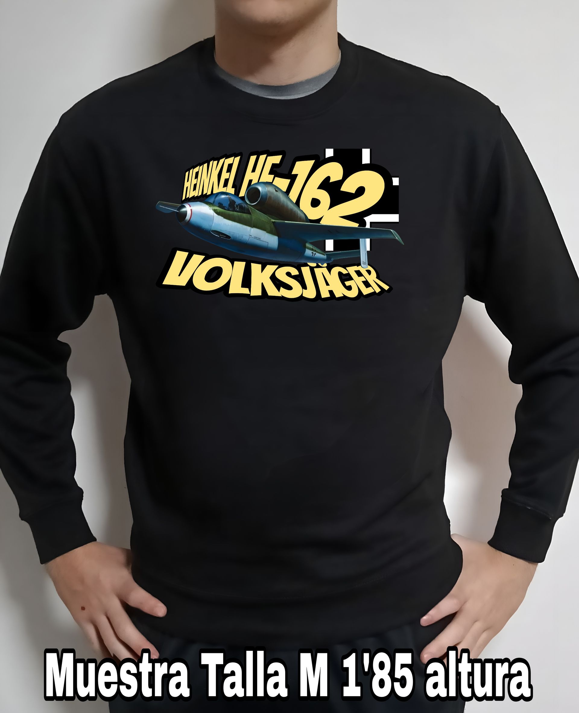 Sudadera aviones combate 2WW Alemania Heinkel He-162 VolksJäger nº1 Sudadera del catálogo de CamisetasMilitares.com en la colección aviones de combate 2 W.W. de Alemania Heinkel He-162 VolksJäger