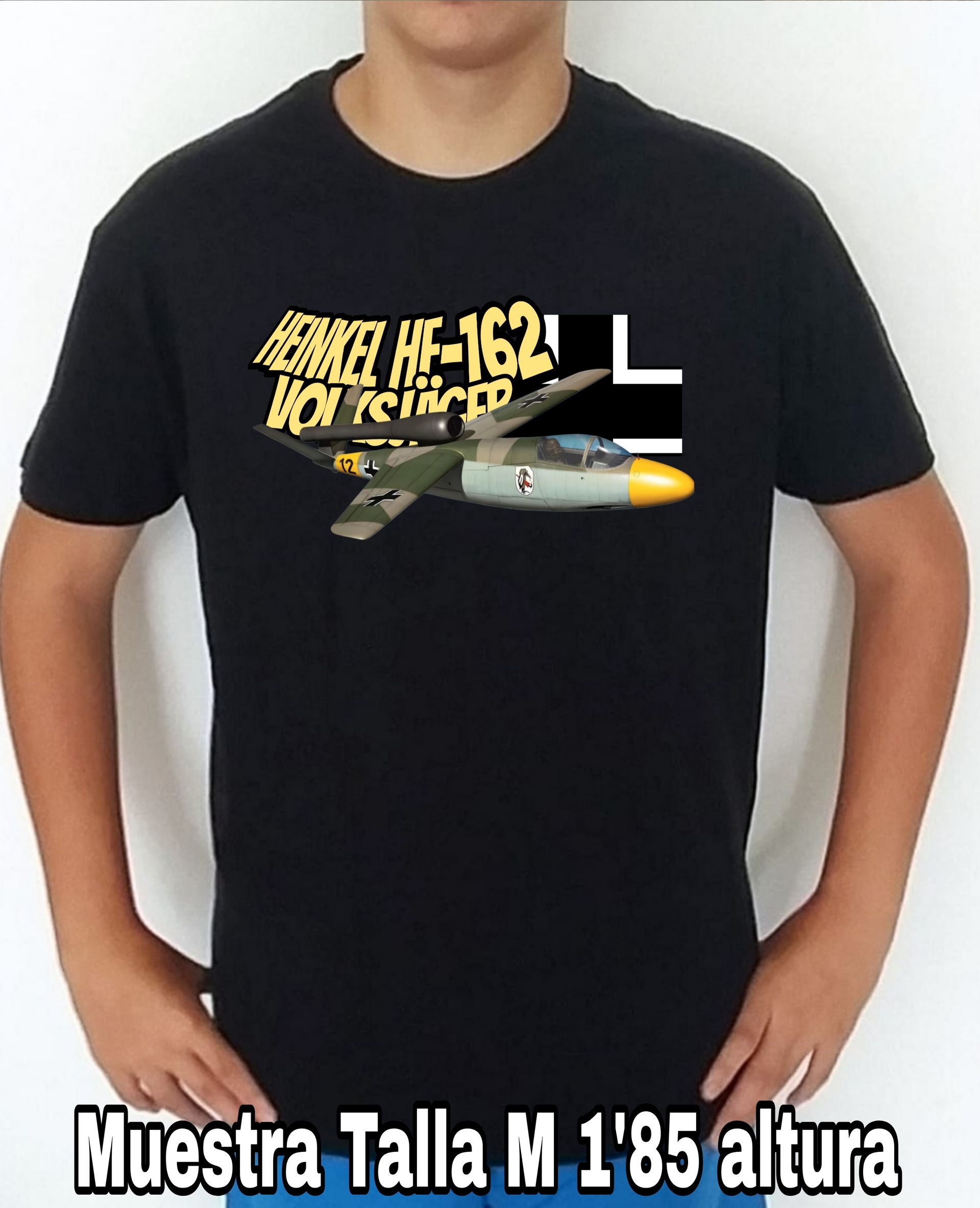 Camiseta aviones combate 2WW Heinkel He-162 VolksJäger nº4 Camiseta, t-shirt, playera, del catálogo de CamisetasMilitares.com en la colección aviones de combate 2 W.W. de Alemania Heinkel He-162 VolksJäger