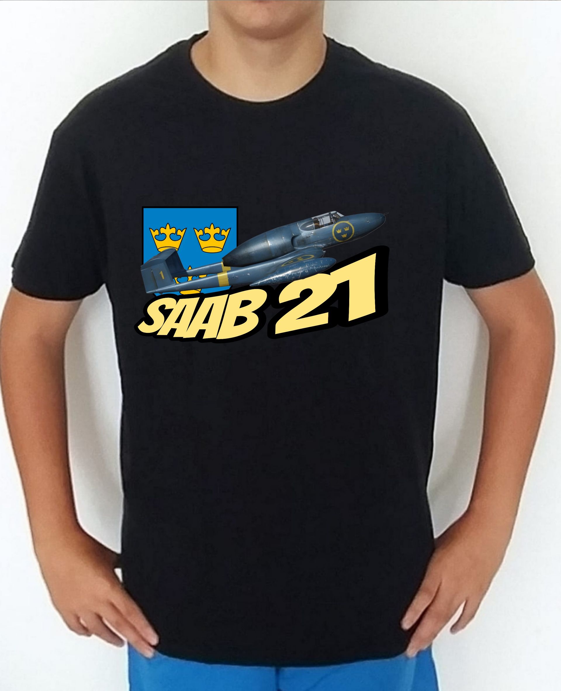 Camiseta aviones combate 2WW Suecia Saab-21 nº1 Camiseta, t-shirt, playera, del catálogo de camisetasmilitares.com en la colección aviones de combate 2 W.W. de Suecia Saab-21