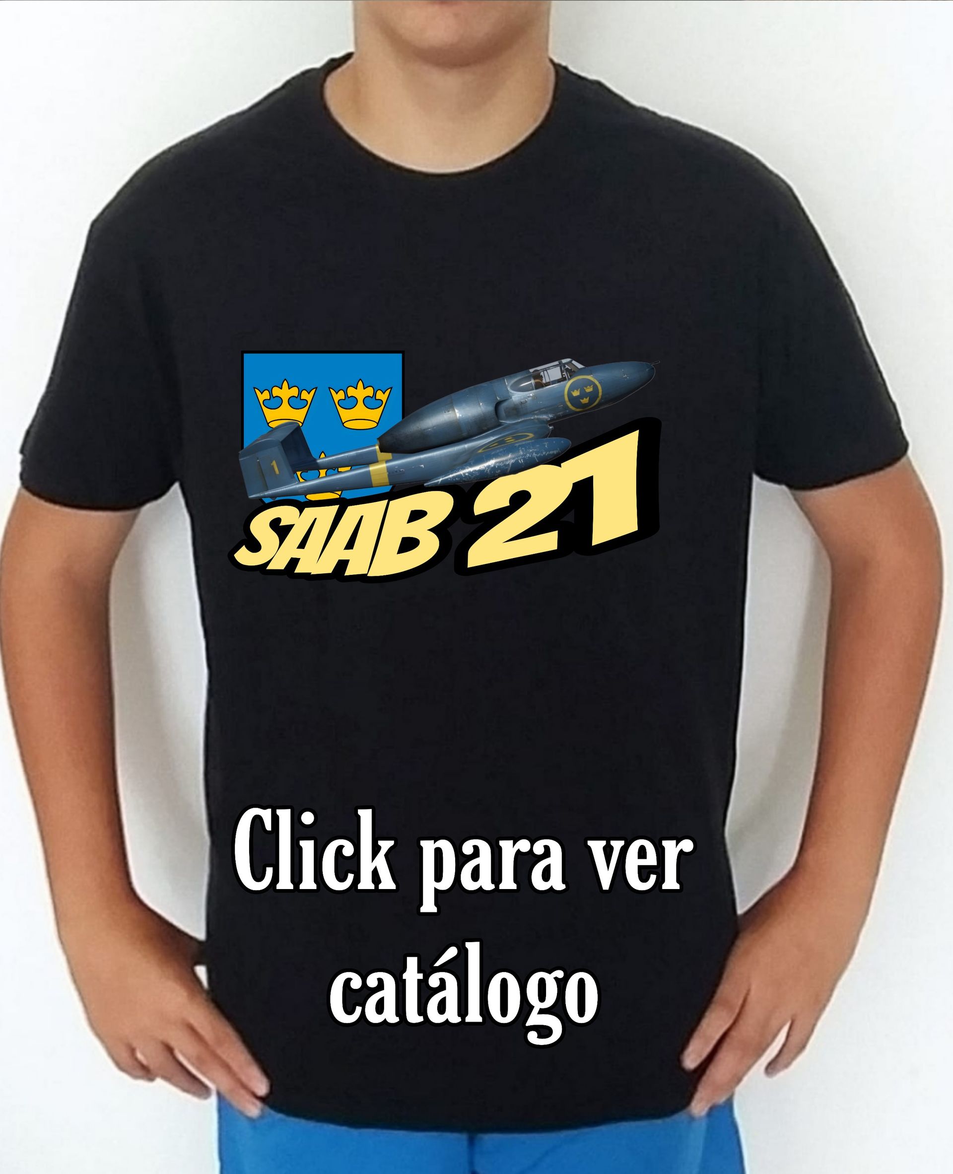 Catálogos aviones de combate Europa Saab 21 Camisetas/t-shirt/playeras, de los catálogo de CamisetasMilitares.com en las colecciones bélicas de aviones de combate Europa Saab 21