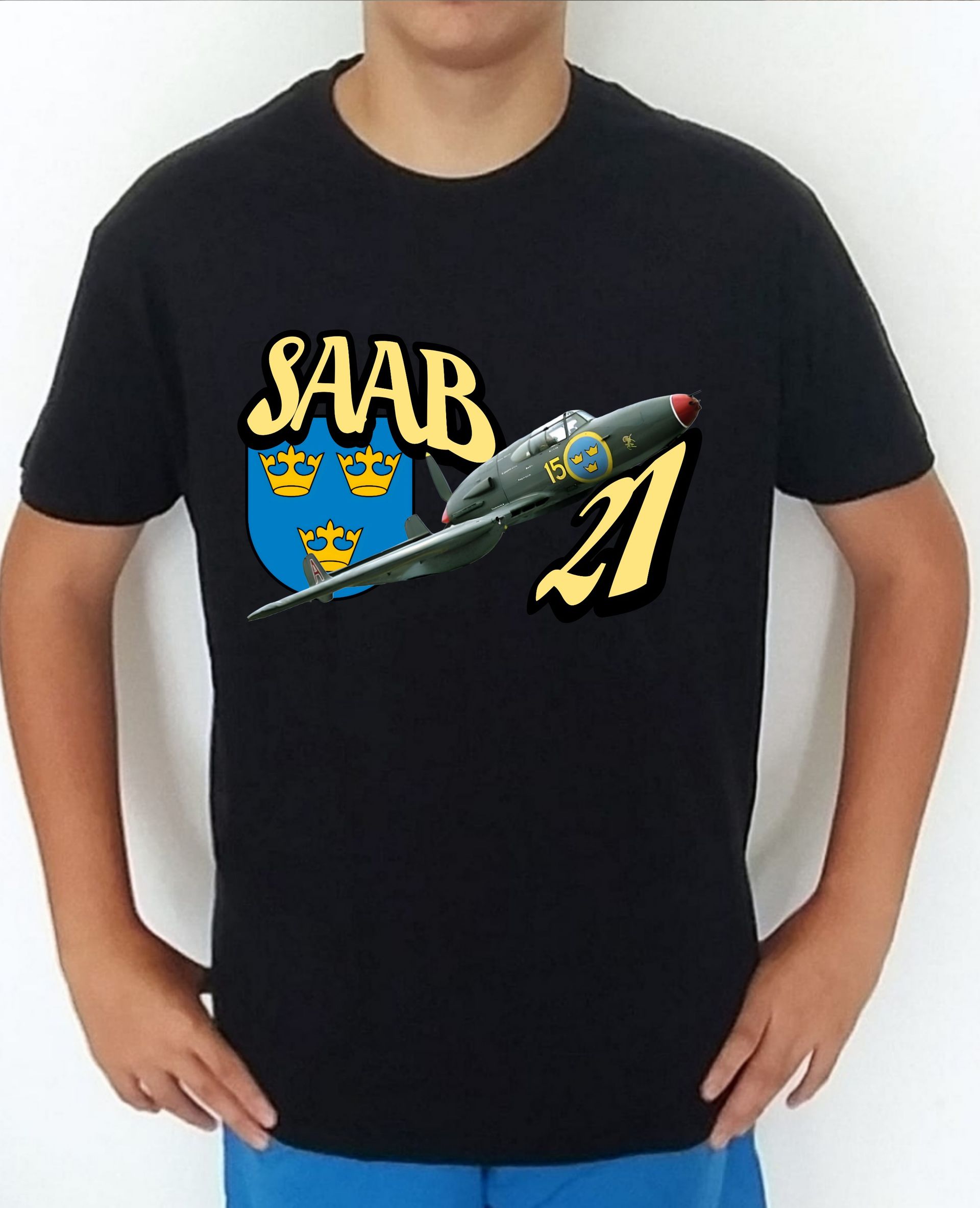 Camiseta aviones combate 2WW Suecia Saab-21 nº3 Camiseta, t-shirt, playera, del catálogo de camisetasmilitares.com en la colección aviones de combate 2 W.W. de Suecia Saab-21