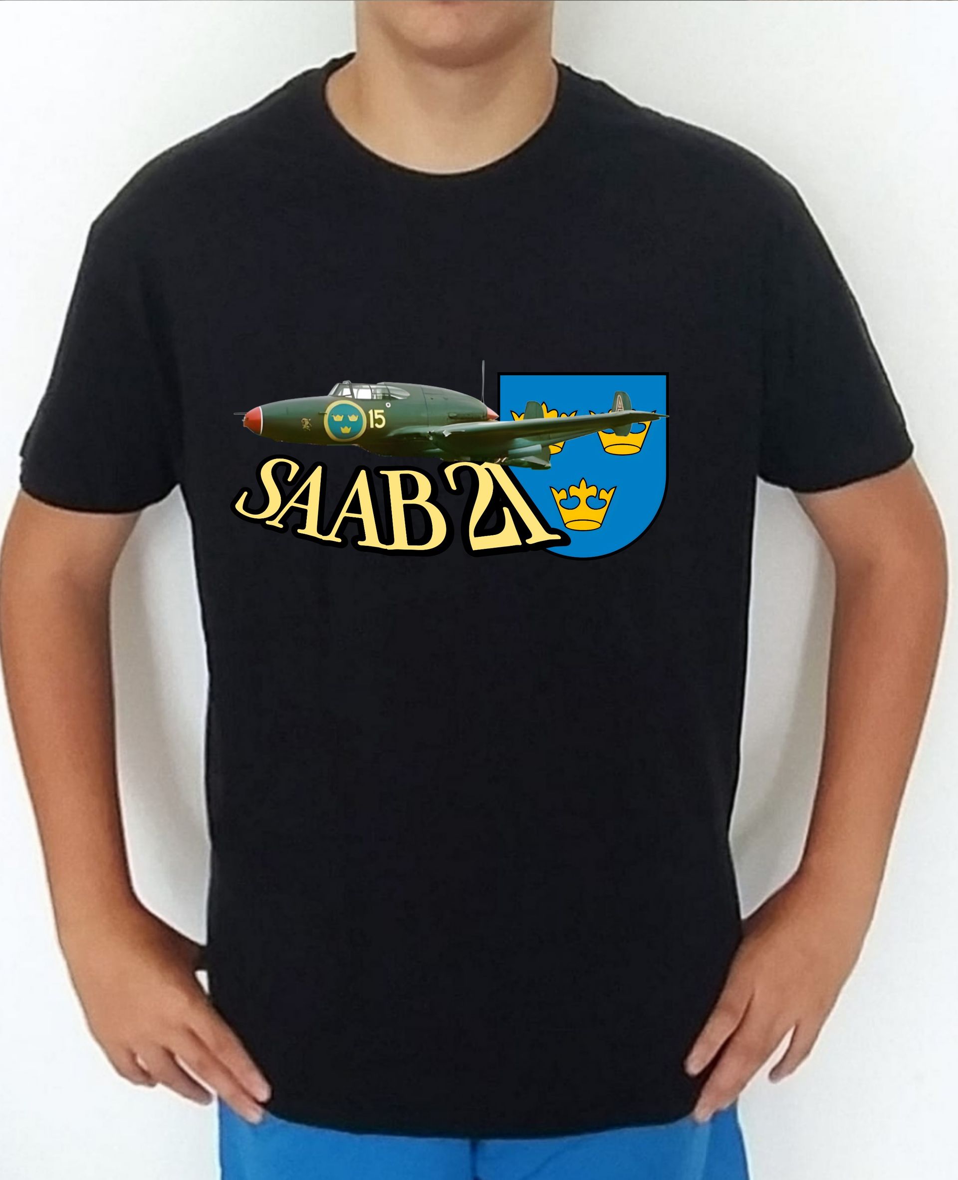 Camiseta aviones combate 2WW Suecia Saab-21 nº4 Camiseta, t-shirt, playera, del catálogo de camisetasmilitares.com en la colección aviones de combate 2 W.W. de Suecia Saab-21