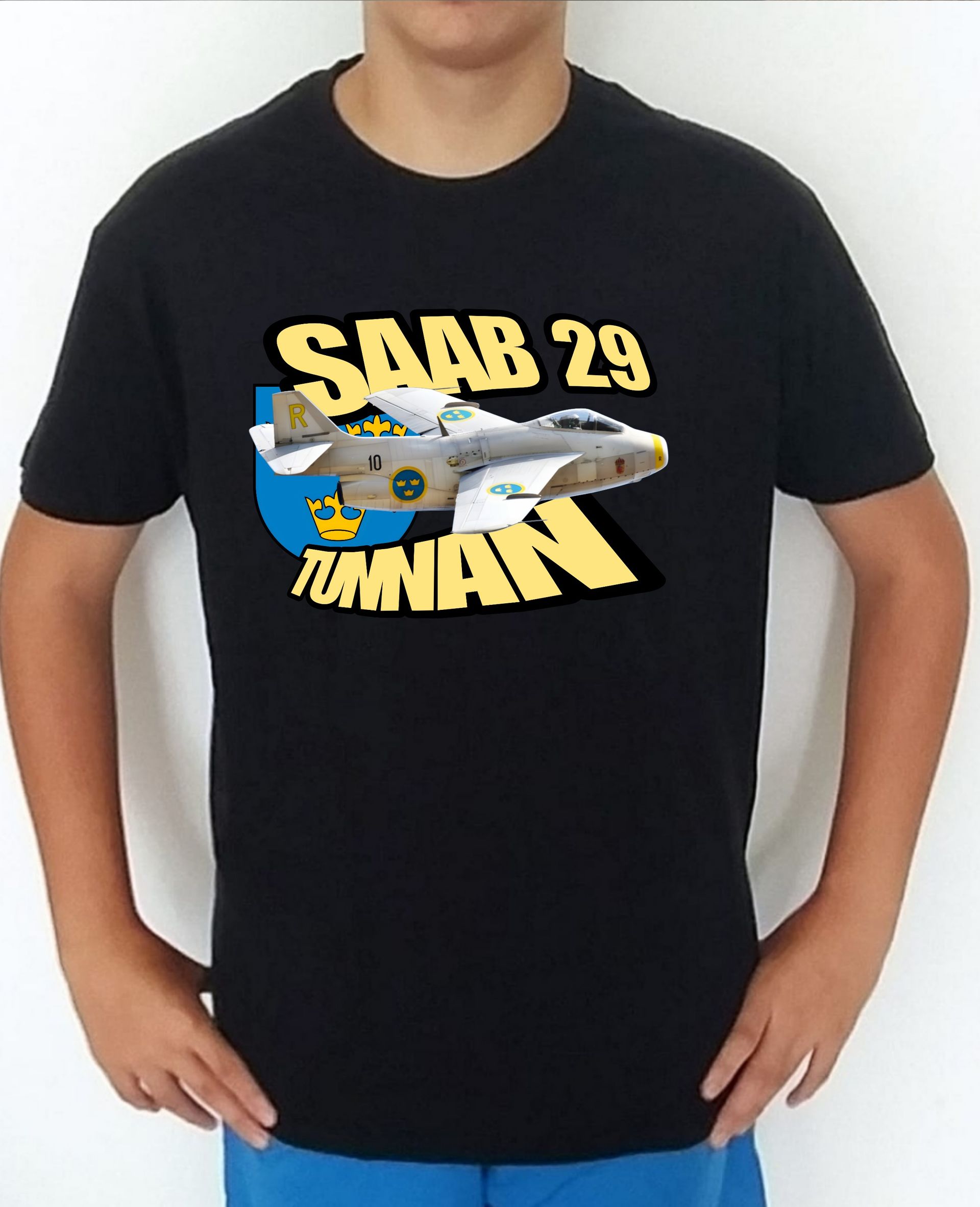 Camiseta aviones combate 2WW Suecia Saab-29 Tunnan nº3 Camiseta, t-shirt, playera, del catálogo de camisetasmilitares.com en la colección aviones de combate 2 W.W. de Suecia Saab-29 Tunnan