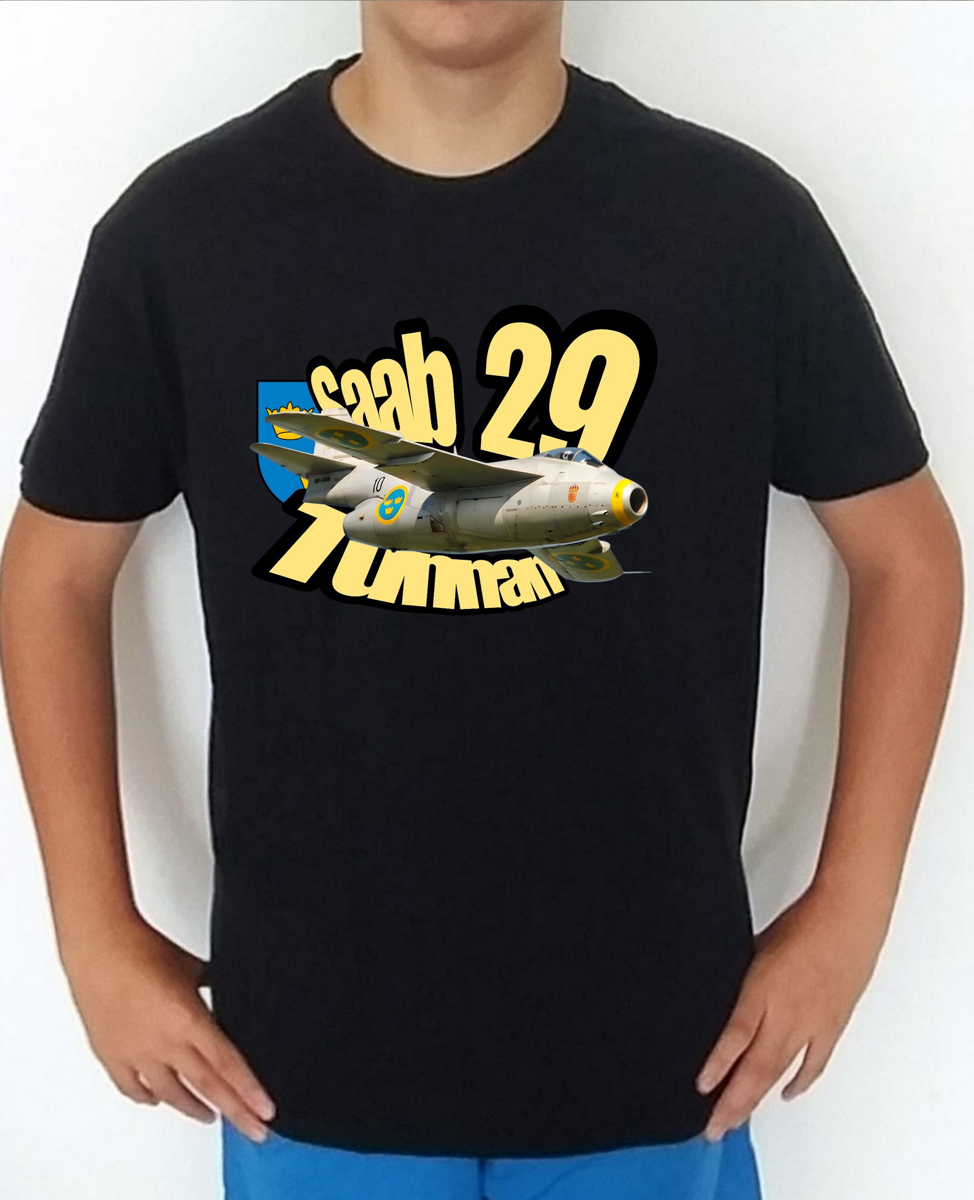 Camiseta aviones combate 2WW Suecia Saab-29 Tunnan nº1 Camiseta, t-shirt, playera, del catálogo de camisetasmilitares.com en la colección aviones de combate 2 W.W. de Suecia Saab-29 Tunnan