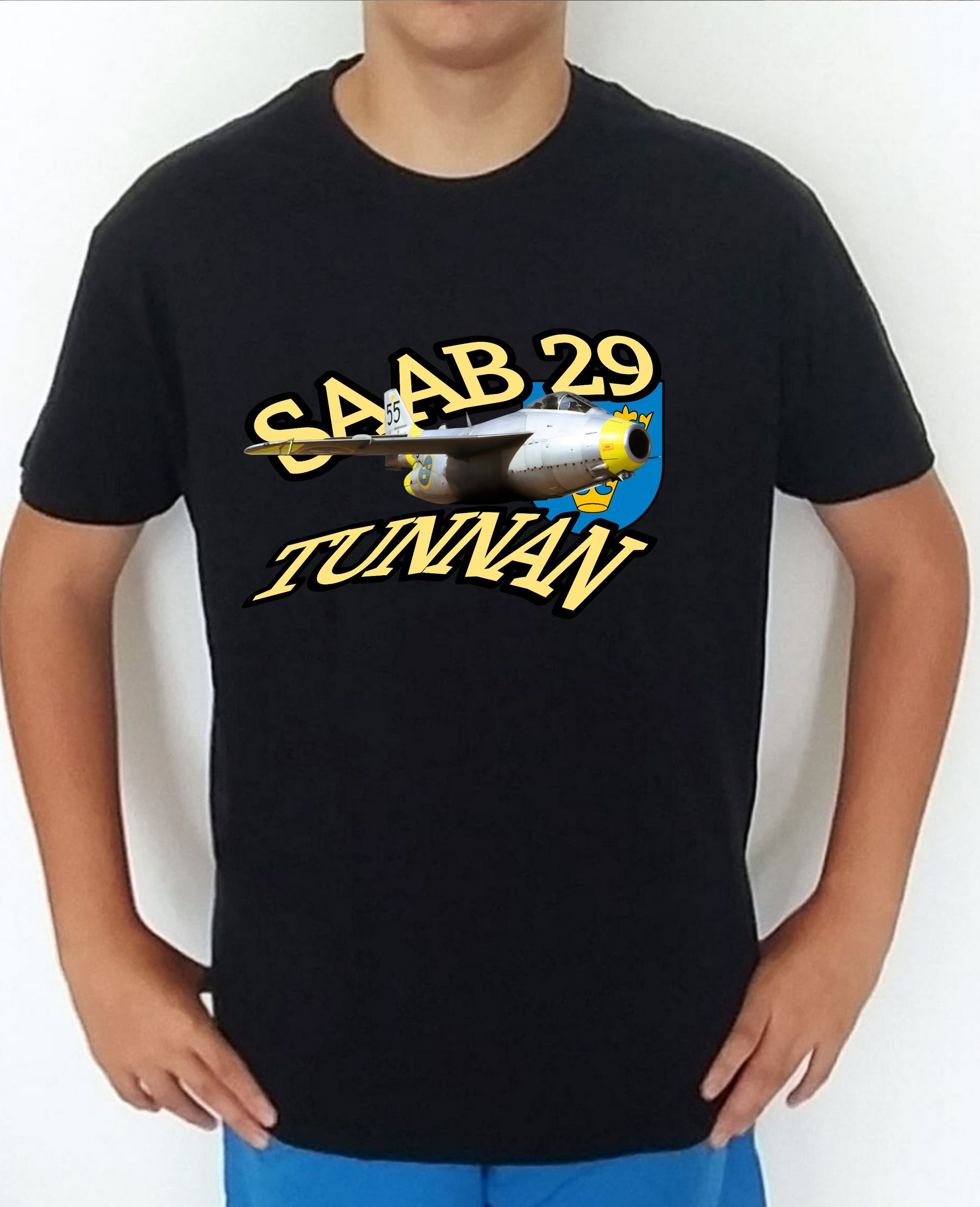 Camiseta aviones combate 2WW Suecia Saab-29 Tunnan nº2 Camiseta, t-shirt, playera, del catálogo de camisetasmilitares.com en la colección aviones de combate 2 W.W. de Suecia Saab-29 Tunnan
