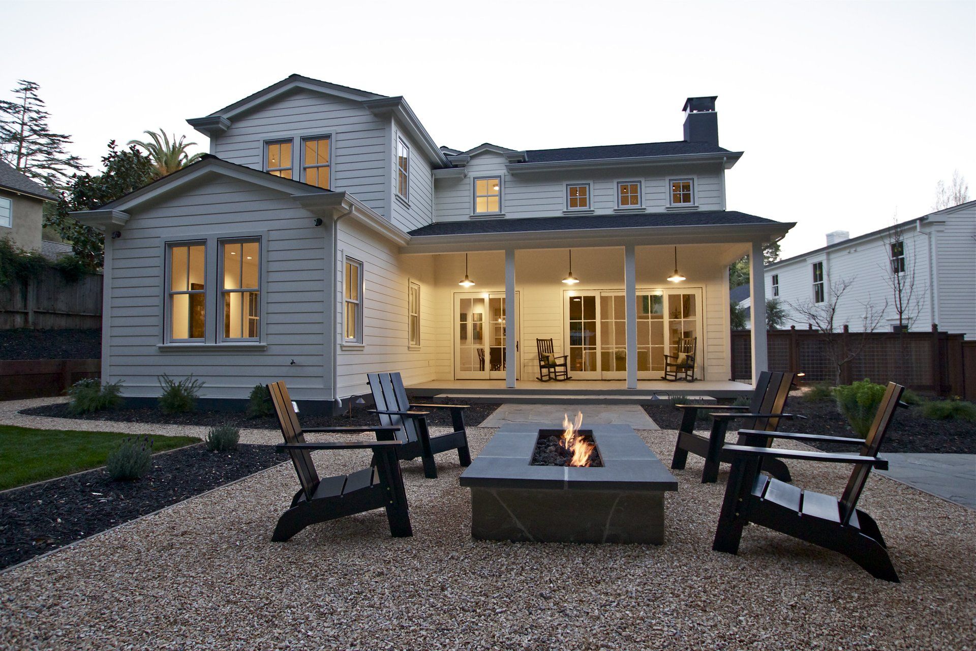 Modern traditional home with outdoor  fire pit perfect for entertaining