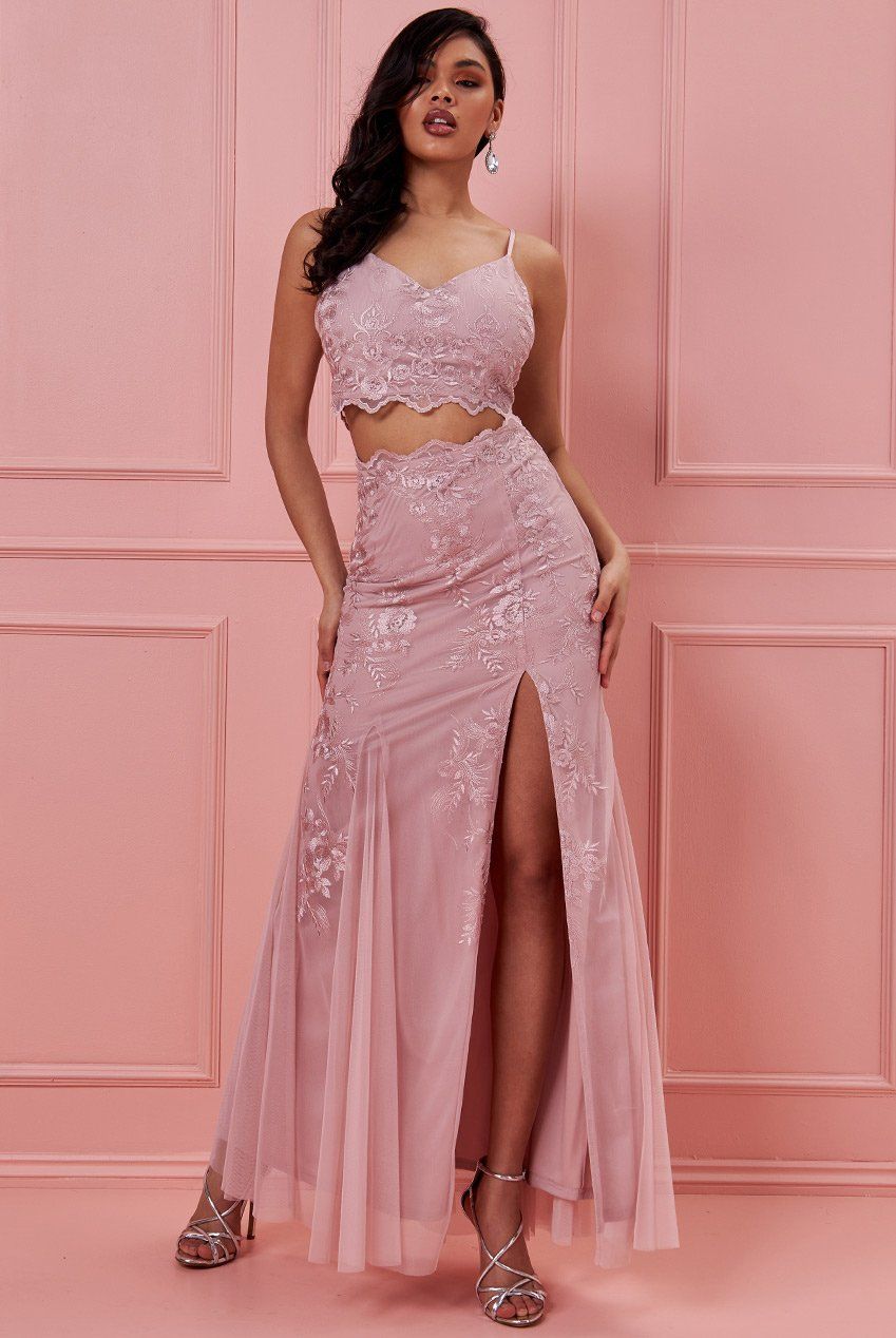 ensemble crop-top rose poudré et jupe