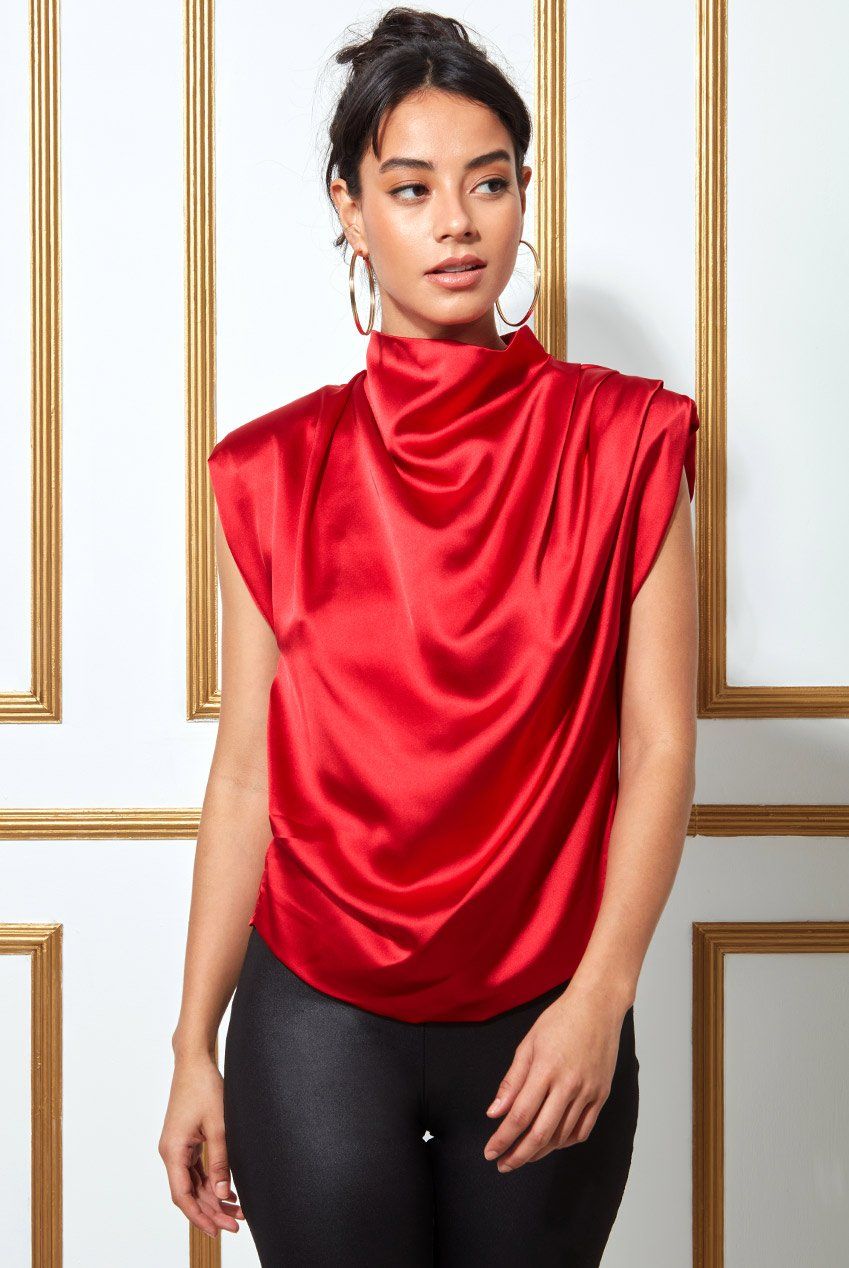 haut rouge en satin