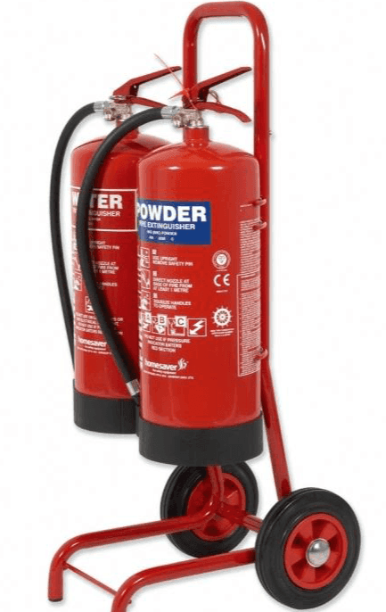Fire Extinguisher Trolley Ideal for petrol forecourts, repair garages, construction sites, warehouses etc, where Firefighting Equipment will need to be moved around in the event of a fire