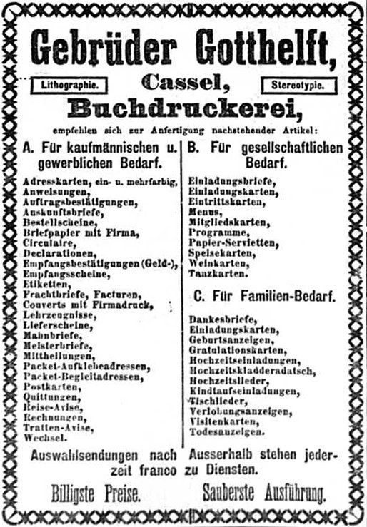 Werbung der Gotthelfts im Kasseler Tageblatt