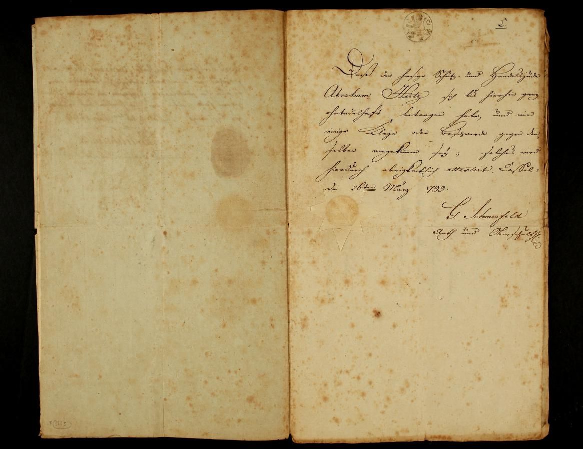 Leumundszeugnis Schmerfeld tüt Abraham Herz Leumundszeugnis Vorfahre Gotthelft