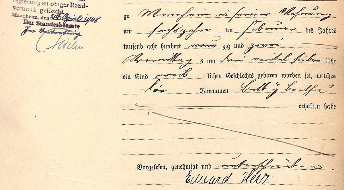 Geburtsurkunde Bertha Aus dem Geburtsregister des Standesamts Mannheim
