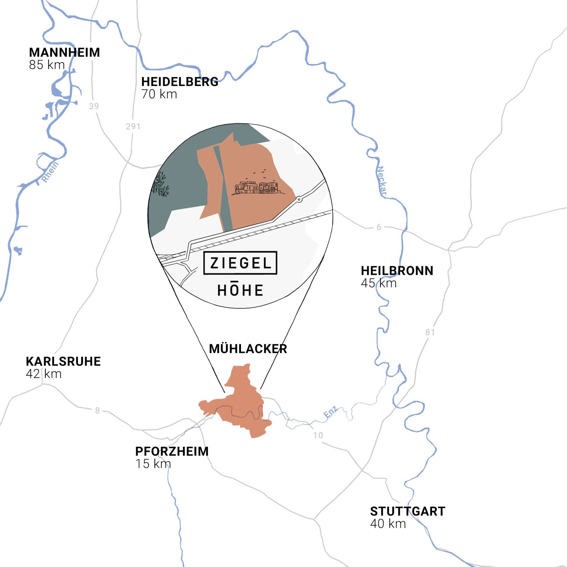 Das neue Stadtquartier Ziegelhöhe in Mühlacker zwischen Karlsruhe, Stuttgart und Heilbronn Standort Ziegelhöhe in Mühlacker