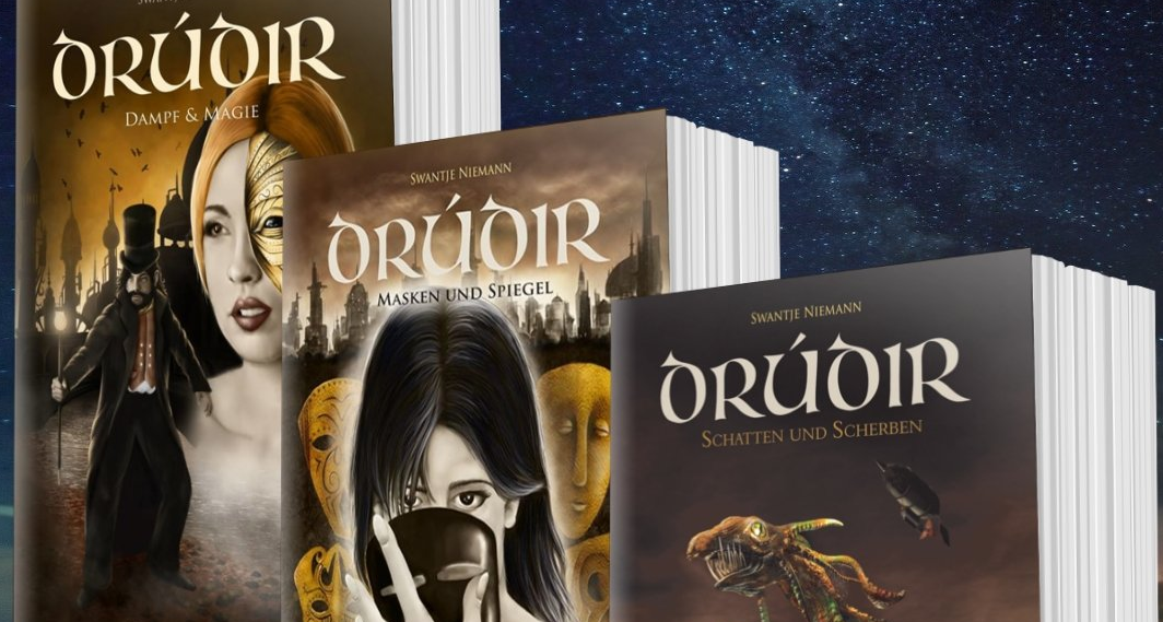 Ausschnitt aus den Covern von Buch 1, 2 und 3 der Drúdir-Trilogie