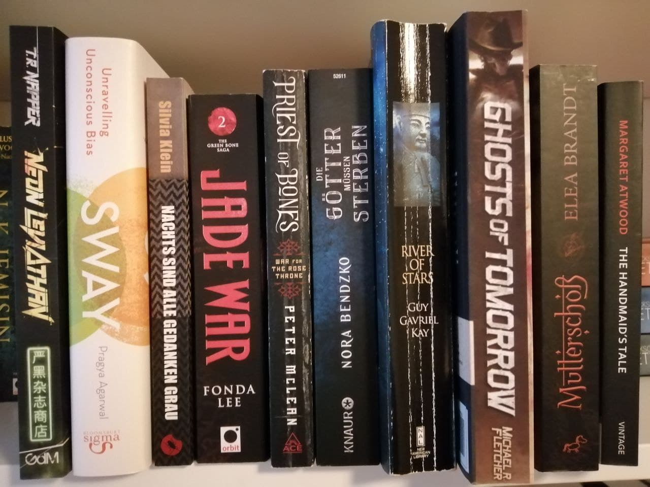 Einige der im Beitrag genannten Bücher in einem weißen Regal.