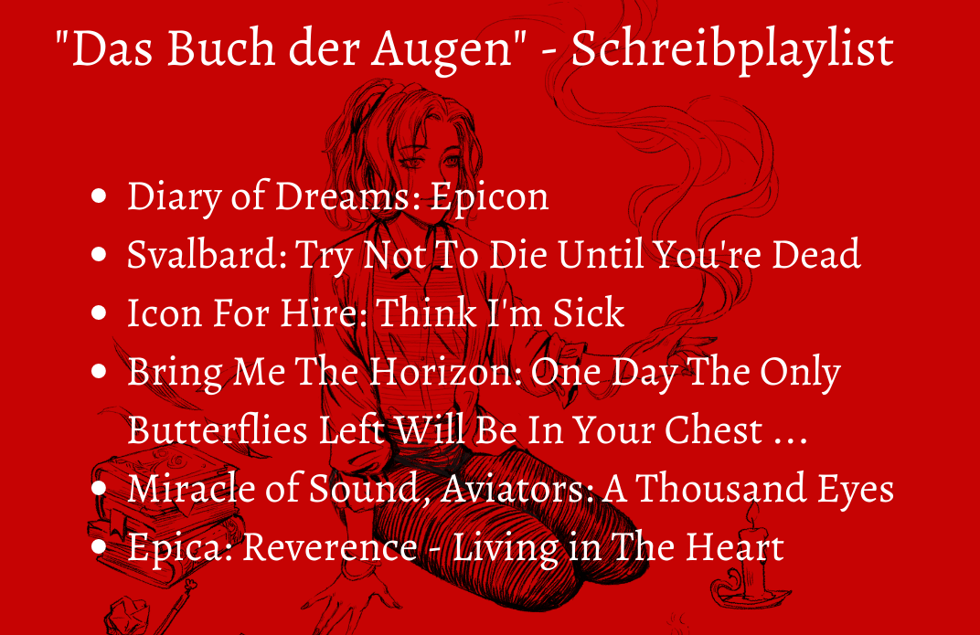 Weiße Schrift vor rotem Hintergrund und Line-Art von Renia: