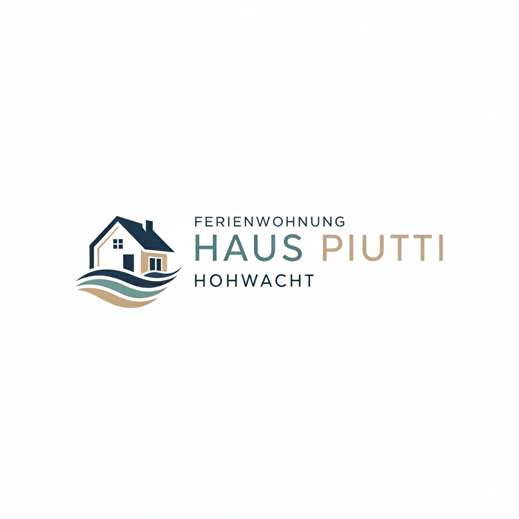 Ferienwohnungen Haus Piutti - • „Waldabenteuer , Wassersport oder Strandtag? Bei uns müssen Sie sich nicht entscheiden.“ Es wird Ihnen ein modernes Logo mit einem Haus, darunter Wellen und daneben der Schriftzug Ferienwohnungen Haus Piutti