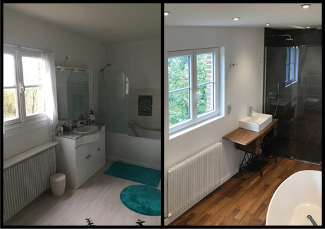 Avant / après Salle de bain parquet en teck